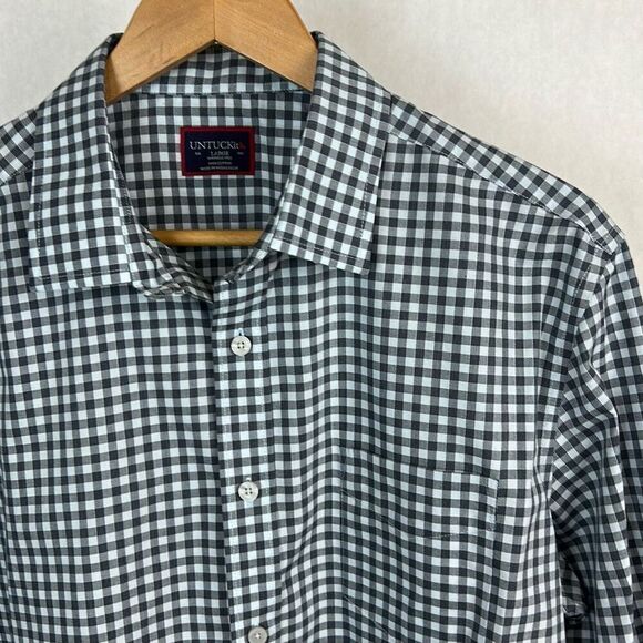 UnTuckIt Men’s Alden Button Front Shirt Sz Large Blue Plaid Long Slv Wrinkle Fre - Picture 3 of 6